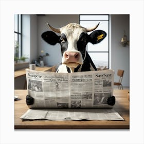 Cow Reading Newspaper Canvas Print