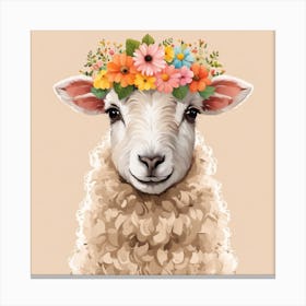 Floral Baby Sheep Nursery Illustration (3) Canvas Print
