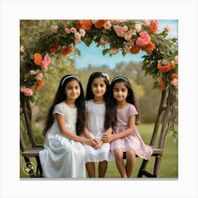 Three Girls Posing For A Photo Canvas Print