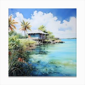 AI Landscape Lullaby: Serene Tropics in Watercolor Canvas Print