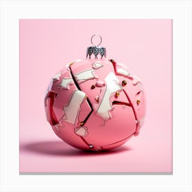 Broken Christmas Ball On A Pink Surface With A Bandaid On Canvas Print