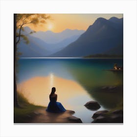 Woman At The Lake Canvas Print