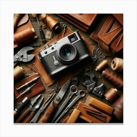 Leather Camera And Tools Canvas Print
