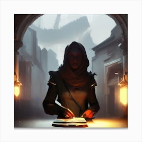 Woman Writing In A Dark Room 1 Canvas Print