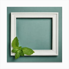 White Frame With Mint Leaf Canvas Print