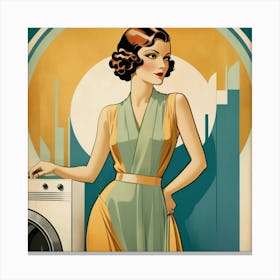 Woman With A Washing Machine Canvas Print