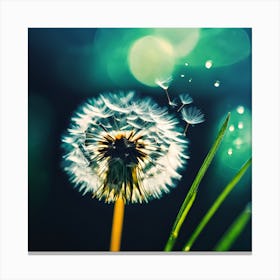 Dandelion and Blades of Grass against Blue Canvas Print