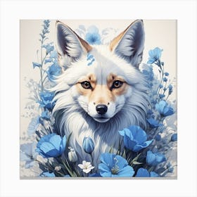Fox In Blue Flowers Canvas Print