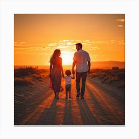 A Family Immersed In A Content Moment Walking Hand In Hand Against A Background Of A Sunset Graduall (3) Canvas Print