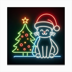 Neon Cat With Christmas Tree 1 Canvas Print