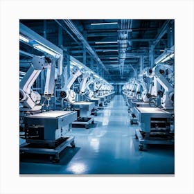 Futuristic Factory Floor Dominated By Ai Driven Manufacturing Processes And State Of The Art Robots (1) Canvas Print