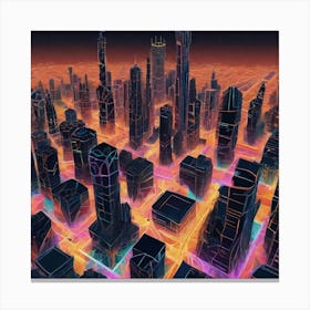 Illustration Of A City Skyline At Night Buildings Made Of Octagonal Fractal Patternneon Vibrant 682293568 (2) Canvas Print