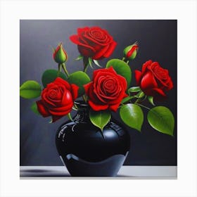 Red Roses In A Vase 2 Canvas Print