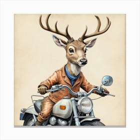 Deer On A Motorcycle 4 Canvas Print