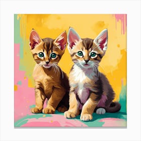 Flat Art Painting Two Cute Adorable Abyssinian Kittens 1 Canvas Print