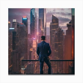 Businessman Looking At City Skyline Canvas Print