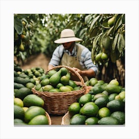 Farmer Picking Fresh Avocados Canvas Print