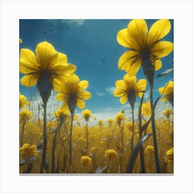 Yellow Flowers In Field With Blue Sky Sf Intricate Artwork Masterpiece Ominous Matte Painting Mo (4) Canvas Print