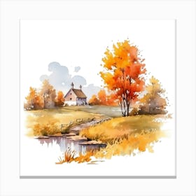 Watercolor Autumn Landscape 16 Canvas Print