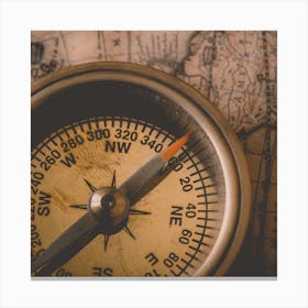 Compass On A Map 1 Canvas Print