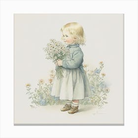 Little Girl With Flowers 5 Canvas Print