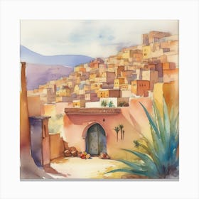 Watercolor Of A Moroccan Village Canvas Print