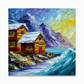Acrylic and impasto pattern, mountain village, sea waves, log cabin, high definition, detailed geometric 15 Canvas Print