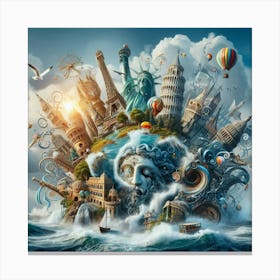 Surreal Digital Collage Merging Iconic Landmarks From Around The World With Whimsical Elements, Style Digital Surrealism 2 Canvas Print