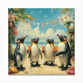 Tropical Penguin Beach Party Fun 4 Canvas Print