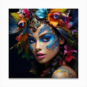 Beautiful Woman With Feathers 3 Canvas Print