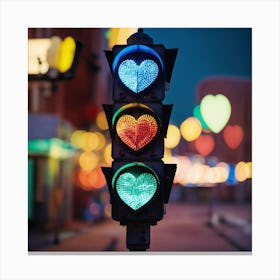 Close Up Of A Traffic Light With Heart Shaped Ligh (2) Canvas Print