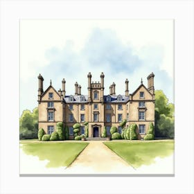 Watercolor Of The Seaton Delaval Hall In Northumberland, Capturing Its Dramatic Design And Historic Charm Canvas Print