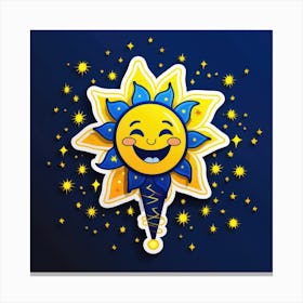 Lovely smiling sun on a blue gradient background 130 Canvas Print