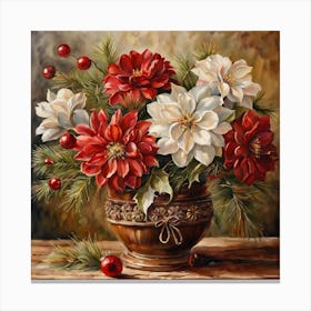 Rustic Christman Flowers Painting (34) Canvas Print