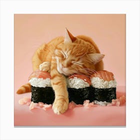 Cat Sleeping On Sushi 6 Canvas Print