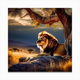 Lion In The Savannah 25 Canvas Print