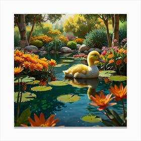 Duck In A Pond 1 Canvas Print