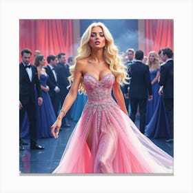 Watercolor Of Lady Gaga In A Sparkling Gown, Performing At A Grand Ball 1 Canvas Print