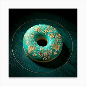 Firefly Turquoise, Donut, Floral, Patterns, Gold, Trim, Cinematic, Lighting, Low Angle, High Resolut (10) Canvas Print