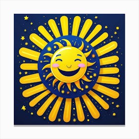 Lovely smiling sun on a blue gradient background 60 Canvas Print