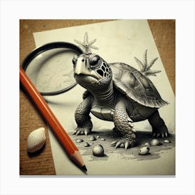 Pencil Drawing Of A Turtle Canvas Print