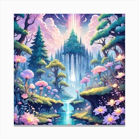 A Fantasy Forest With Twinkling Stars In Pastel Tone Square Composition 272 Canvas Print