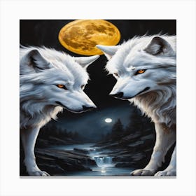 Two Wolves In The Moonlight Canvas Print