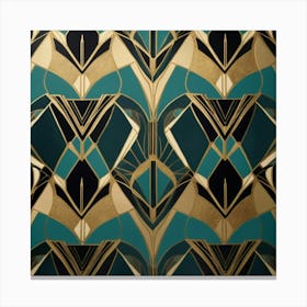 A stylish Art Deco pattern featuring bold geometric shapes, metallic accents, and a luxurious color scheme of gold, black, and deep teal. The design is elegant, symmetrical, and eye-catching 2 Canvas Print