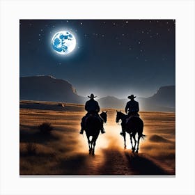 Cowboys At Night 2 Canvas Print