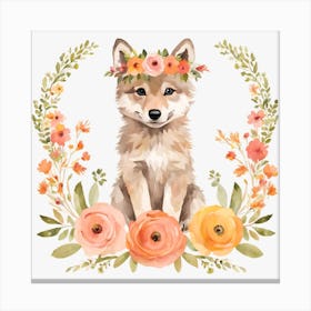 Floral Baby Wolf Nursery Illustration (37) Canvas Print
