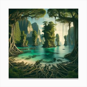 Tree Roots In The Water Canvas Print