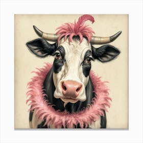 Cow With Pink Feathers 2 Canvas Print