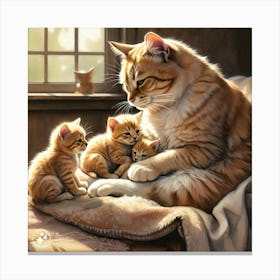 Cat With Kittens Canvas Print