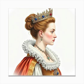 Graceful Watercolor Depiction Of Queen Elizabeth I, With Intricate Details 1 Canvas Print